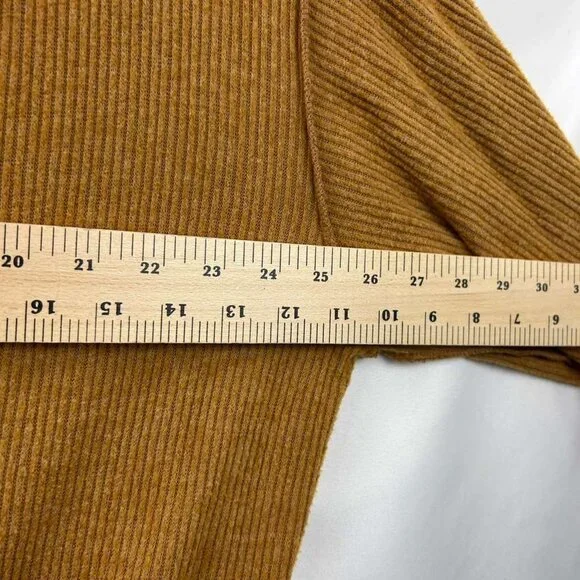 We The Free Women's Size Medium Rayon Blend Ribbed Mustard Cowl Neck Sweater - Picture 6 of 12